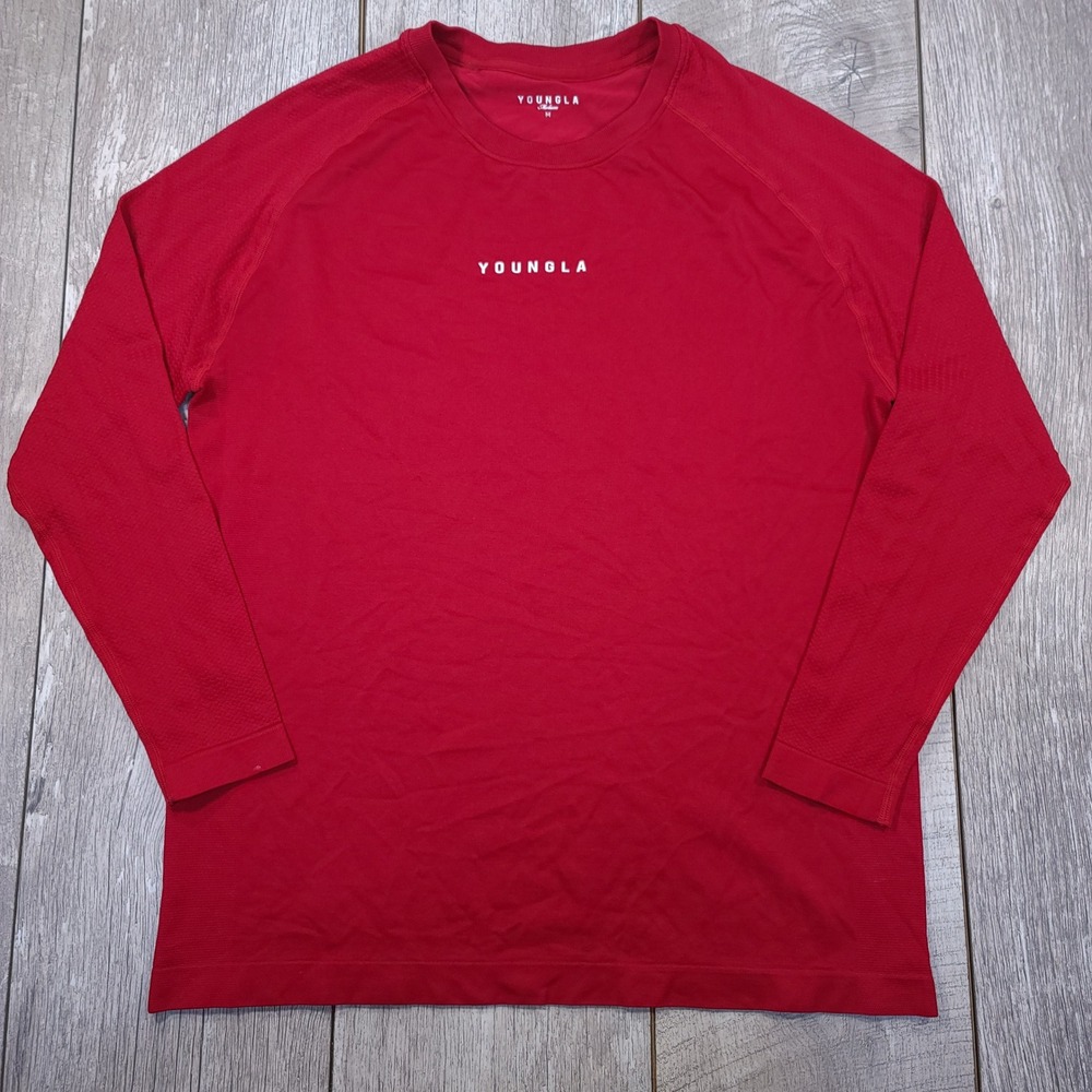 YoungLA Shirt Mens Medium Red Long Sleeve Performance Compression Gym Top